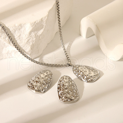 Stainless Steel Hammered Teardrop Stud Earrings & Pendant Necklaces Sets for Women ZG3175-1-1