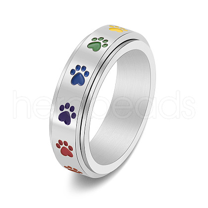 Rainbow Color Pride Flag Enamel Dog Paw Print Rotating Ring RABO-PW0001-040E-1