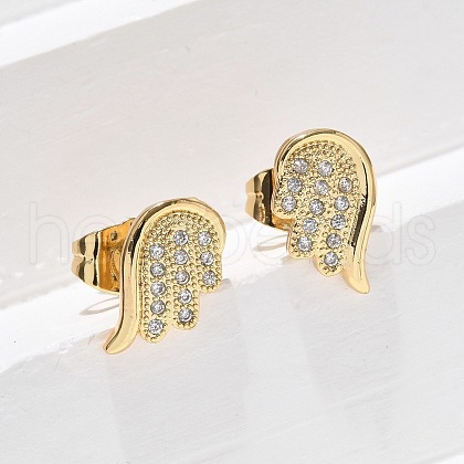 Brass Micro Pave Clear Cubic Zirconia Stud Earrings EJEW-D305-16G-1