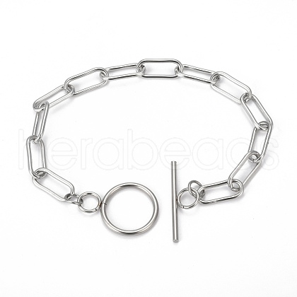 Tarnish Resistant 304 Stainless Steel Paperclip Chain Bracelets STAS-P001-59P-1