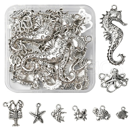 48Pcs 8 Style Marine Animal Theme Tibetan Style Alloy Pendants FIND-FS0001-53-1