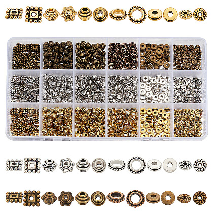   900Pcs 18 Styles Tibetan Style Alloy Spacer Beads TIBEB-PH0005-13-1