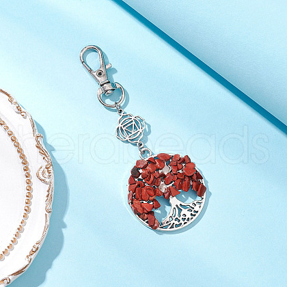 Natural Red Jasper Chips Beads & Alloy Tree of Life Pendant Decorations HJEW-JM03128-07-1