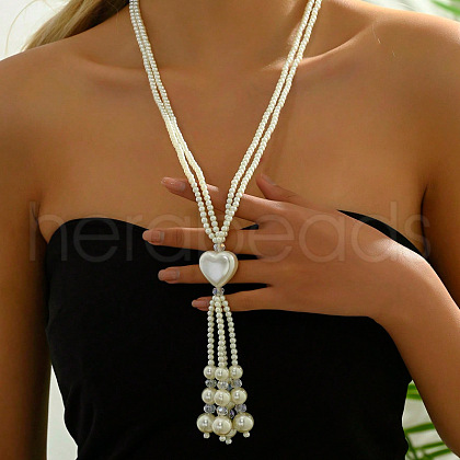Plastic Pearl Beaded Tassel Y Necklaces for Women FS-WG09D66-05-1