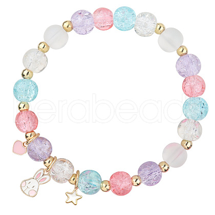 Easter Rabbit Crackle Glass Round Beaded Stretch Bracelets FS-WG32C26-04-1