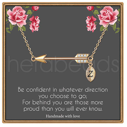 Brass Micro Pave Clear Cubic Zirconia Arrow with Letter Pendant Necklaces FS-WG43978-26-1