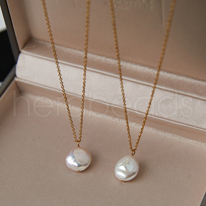 Summer Natural Freshwater Pearl Oval Safety Button Pendant Necklaces ZU8498-1
