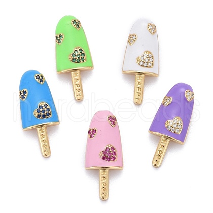 Brass Micro Pave Cubic Zirconia Enamel Pendants ZIRC-A018-02G-RS-1