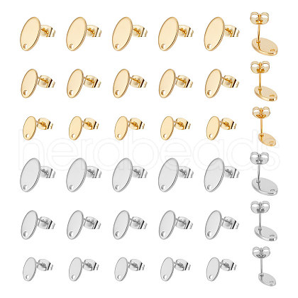 Unicraftale 36Pcs 6 Styles 201 Stainless Steel Stud Earring Findings with Hole EJEW-UN0002-41-1