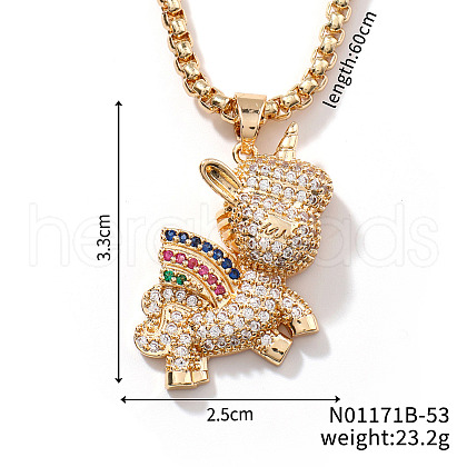 Cute Unicorn Fashion Brass Colorful Rhinestone Pendant Box Chain Necklaces DC0615-2-1