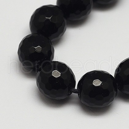 Faceted Round Grade A Black Stone Beads Strands G-N0137-04-8mm-1