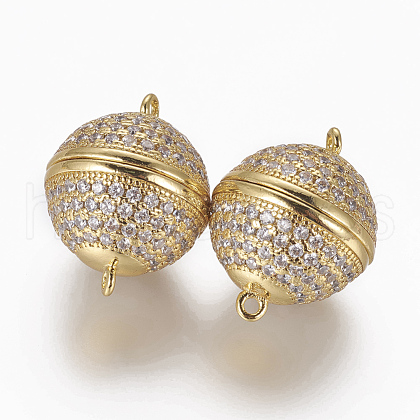 Brass Micro Pave Cubic Zirconia Magnetic Clasps with Loops ZIRC-L082-A-01-P-G-1