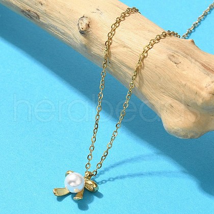 Shell Pearl Bowknot Pendant Necklaces NJEW-K255-10G-1