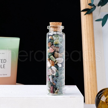 Natural Tourmaline Chips in a Glass Bottle with Cork Cover PW-WG28850-02-1