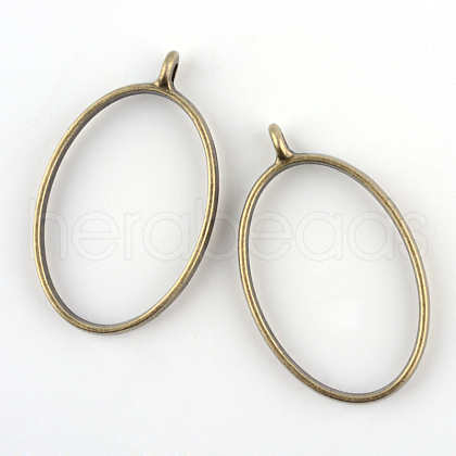 Rack Plating Alloy Oval Open Back Bezel Pendants PALLOY-S047-26F-FF-1
