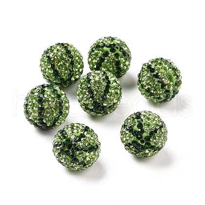 Watermelon Pattern Polymer Clay Rhinestone Round Beads RB-L029-02-1