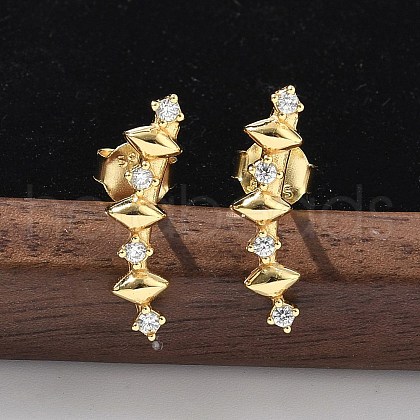 925 Sterling Silver Clear Cubic Zirconia Stud Earrings EJEW-Q032-01G-G-1