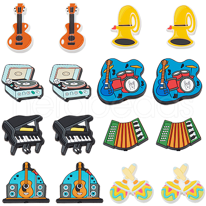 SUNNYCLUE 16Pcs 8 Style Musical Instruments Food Grade Silicone Focal Beads SIL-SC0001-76-1