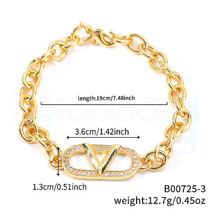 Brass Micro Pave Clear Cubic Zirconia Oval Link Bracelets for Women QD5529-3-1