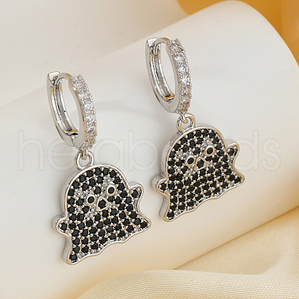 Fashionable Brass Cubic Zirconia Ghost Hoop Earrings PE5743-1-1
