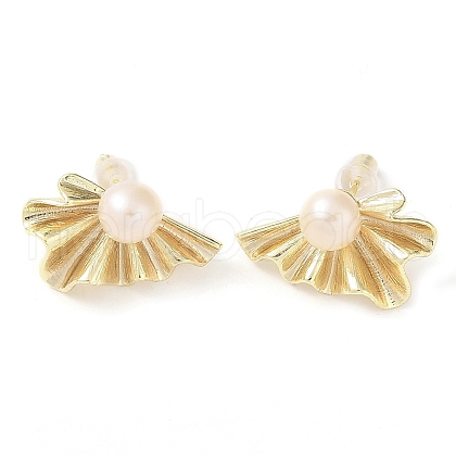 Mother's Day Jewellery Leaf Natural Pearl Earrings EJEW-L286-01G-1