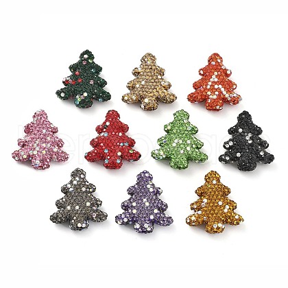 Christmas Tree Polymer Clay Rhinestone Beads CLAY-NH0001-14-1