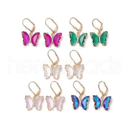 Glass Leverback Earring EJEW-C077-07KCG-1