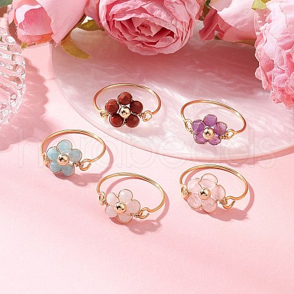 Natural Rainbow Moonstone /Amethyst/Rose Quartz/RedJasper/Apatite/Amazonite Finger Rings RJEW-JR00881-01-1