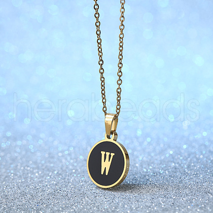 Alloy Black Enamel Disc with Initial Pendant Necklaces for Women WGEDF6F-23-1