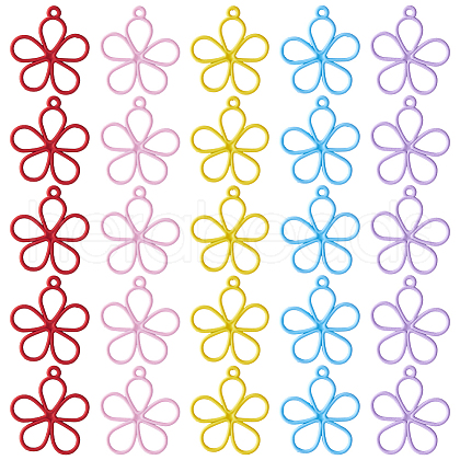 SUNNYCLUE 48Pcs 6 Colors Hollow Spray Painted Alloy Pendants FIND-SC0012-26-1