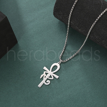 Egyptian 304 Stainless Steel Eye of Ra Ankh Cross Pendant Box Chain Necklaces FS-WG026EA-01-1