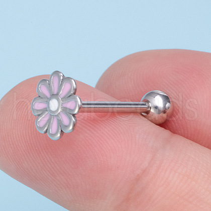 Stainless Steel Enamel Flower Straight Barbell 15 Gauge Piercing Tongue Rings for Women Men WGFC115-02-1
