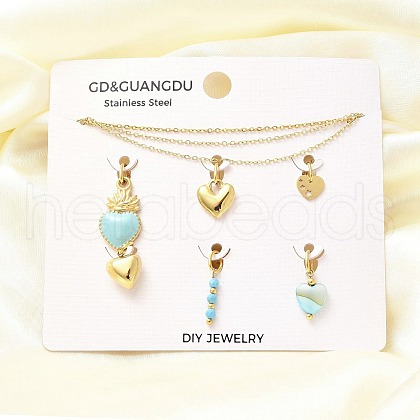 Synthetic Turquoise & Shell & Enamel Heart Pendant & Necklaces & Bracelets Sets SJEW-Q002-05G-1