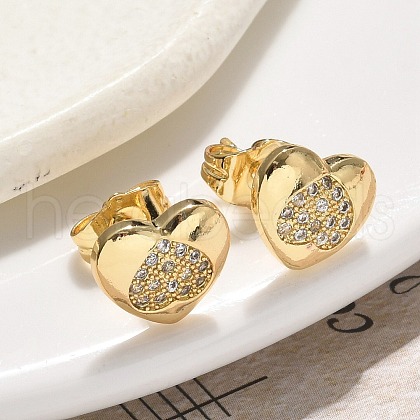 Brass Micro Pave Clear Cubic Zirconia Stud Earrings EJEW-D305-13G-1