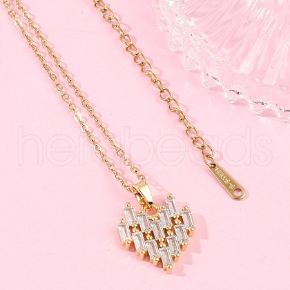 Heart Brass Micro Pave Cubic Zirconia Pendant Neckalces NJEW-C076-25G-1