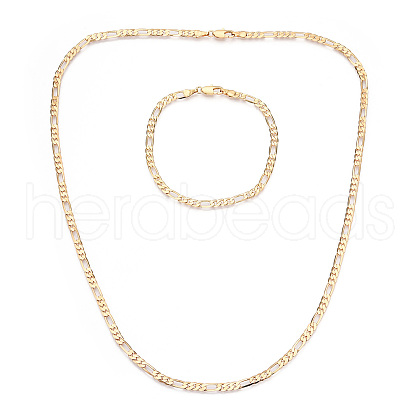 Brass Figaro Chain Necklaces and Bracelets Sets SJEW-N0039-01G-1