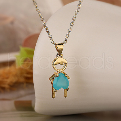 Boy Brass Pave Cubic Zirconia Pendant Necklaces FS-WGEF7B2-01-1