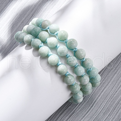 Natural Amazonite Round Beaded Multi-strand Bracelets for Men Women BJEW-G743-02A-1