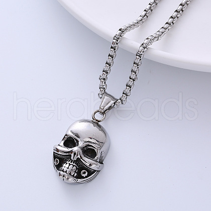 Retro Punk Stainless Steel Skull Pendant Necklaces Halloween Gift for Fashionable Men VD4125-1