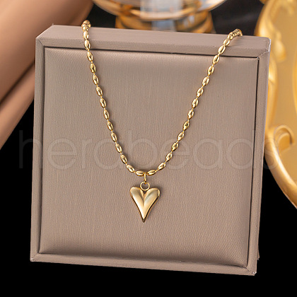 304 Stainless Steel Heart Pendant Necklaces for Women NJEW-Z072-04G-1