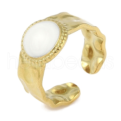 Ion Plating(IP) 304 Stainless Steel Enamel Flat Round Cuff Finger Rings RJEW-L107-061G-01-1