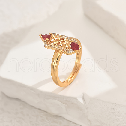 Brass Micro Pave Cubic Zirconia Geometric Adjustable Finger Rings for Women DJ0838-1-1