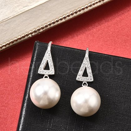 925 Sterling Silver Clear Cubic Zirconia Triangle with Round Dangle Stud Earrings EJEW-L300-02P-1