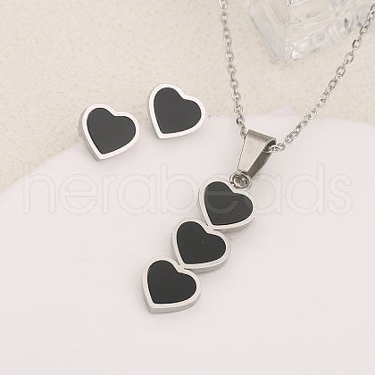 3-Heart 304 Stainless Steel & Acrylic Pendant Necklaces & Stud Earrings Sets FS-WG86334-02-1
