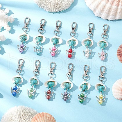 Angel Acrylic & Synthetic Turquoise & Shell Pendant Decorations HJEW-JM03175-01-1