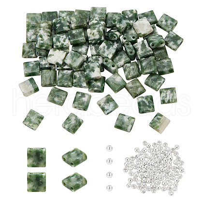  1 Strand Square Natural Green Spot Jasper Beads Strands G-NB0005-60-1