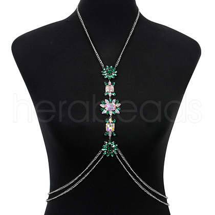 Alloy Rhinestone Flower Tassel Necklace Body Chains for Women FS-WG8032C-04-1