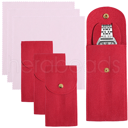 Beebeecraft 3 Sets Rectangle Velvet Single Watch Storage Bags ABAG-BBC0001-12A-1