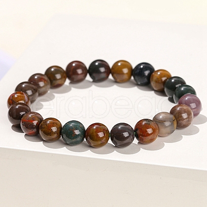 Natural Green Ocean Agate Round Stretch Bracelets for Women PW-WG91270-02-1