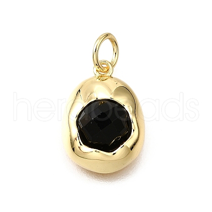 Brass Pave Natural Black Onyx(Dyed and Heated) Faceted Oval Charms KK-V011-45B-G-1